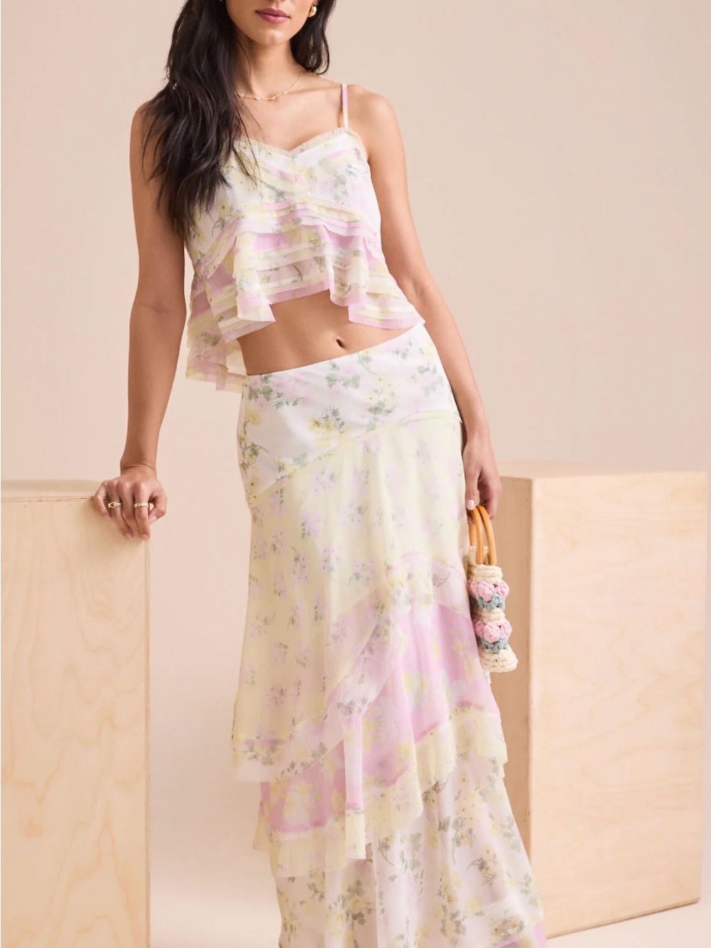 ARULA Bellani Floral Ruffle Top and Maxi Skirt set